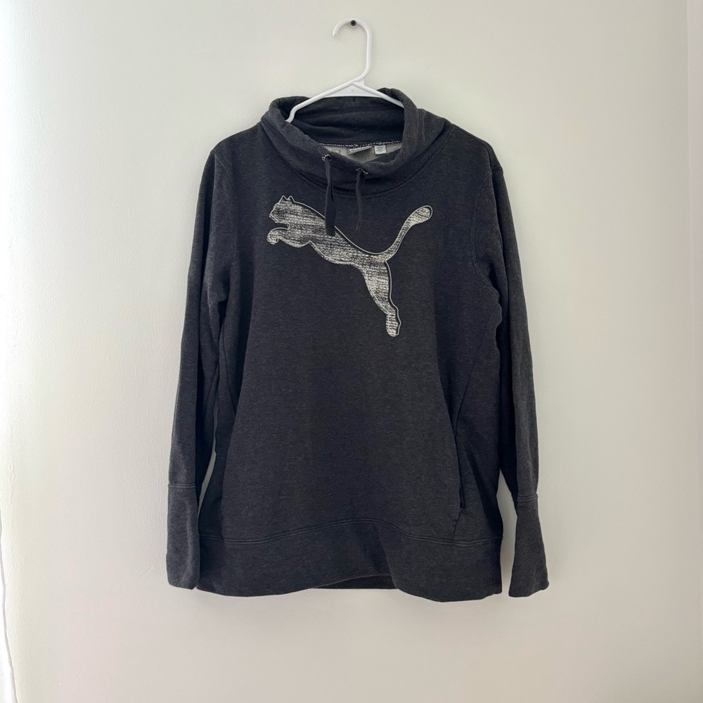 Puma Funnel Neck Hoodie Sweatshirt Grey